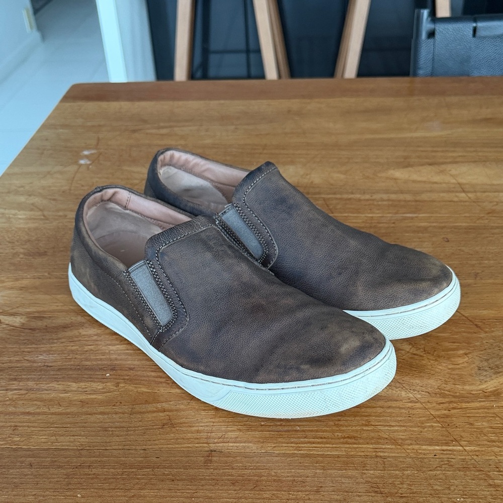 Vince Brown Slip-On Leather Sneakers with White Sole